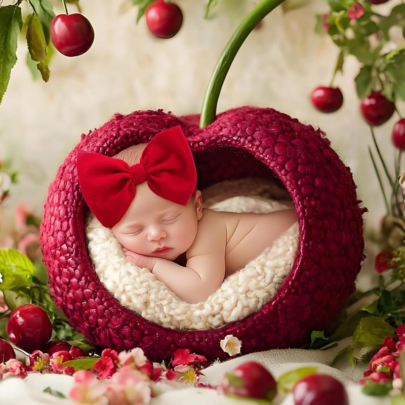 ONENINEDREAM 2 Pcs Baby Girl Headbands 6’’ Red Bows Cherry Hair Accessories Summer Outfits for Newborn Infant Toddler Girls Clothes - Image 2
